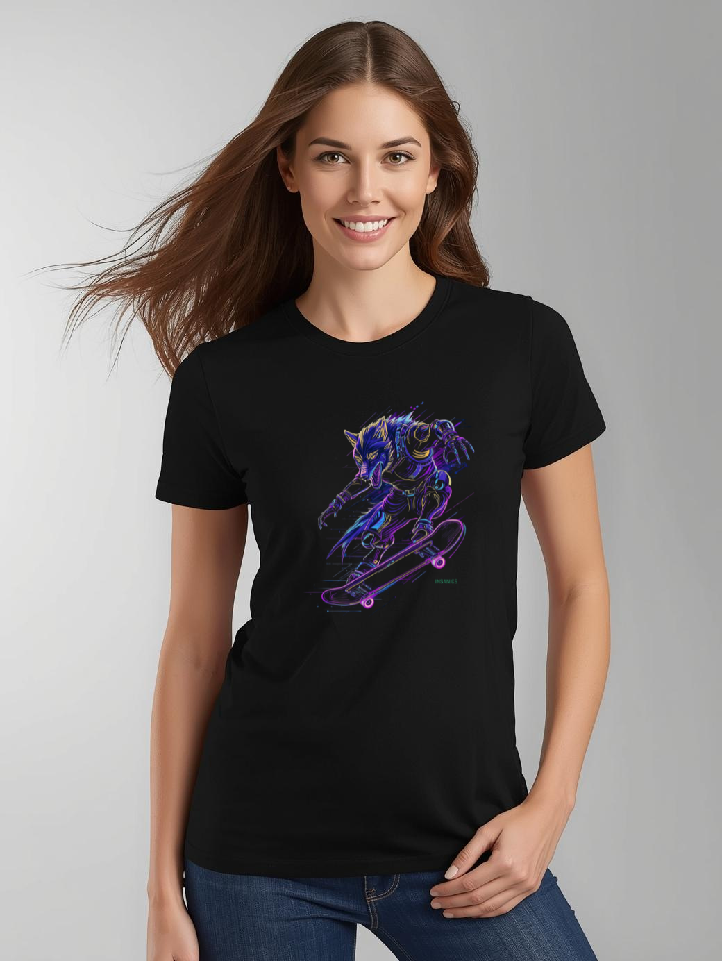Neon Cyberpunk Skateboard - Unisex Cotton Tee